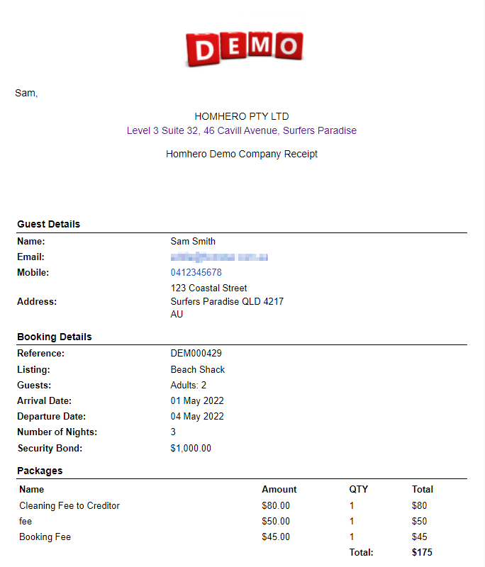 Online Booking Settings EFT Payment Information HOMHERO